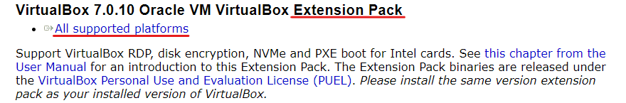 virtual box extension pack